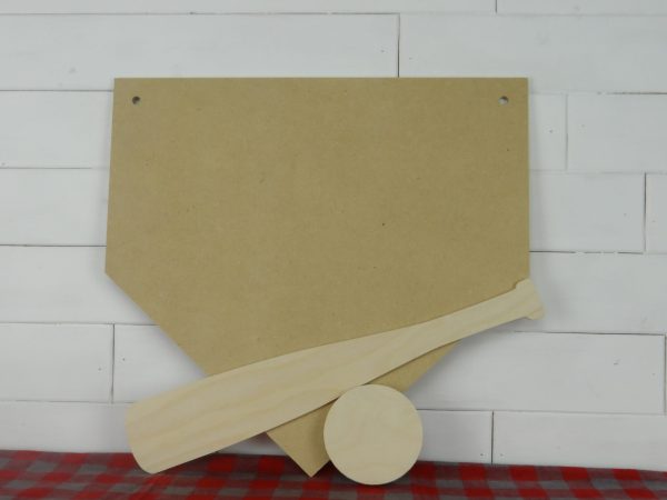 Wood Home Plate, Bat & Ball