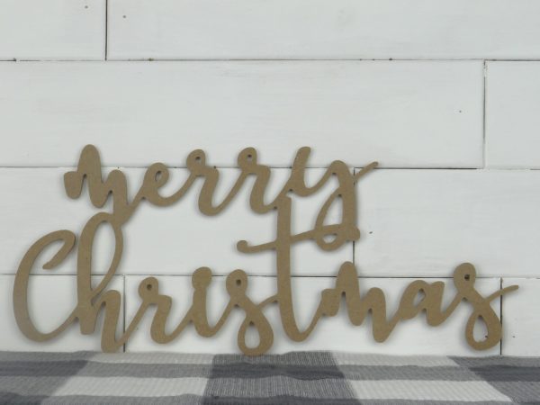 Wood Merry Christmas handwritten script