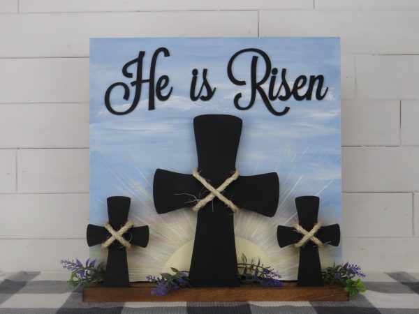 Wooden He is Risen Sign Kit