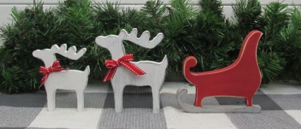 Wood Reindeer and Sleigh