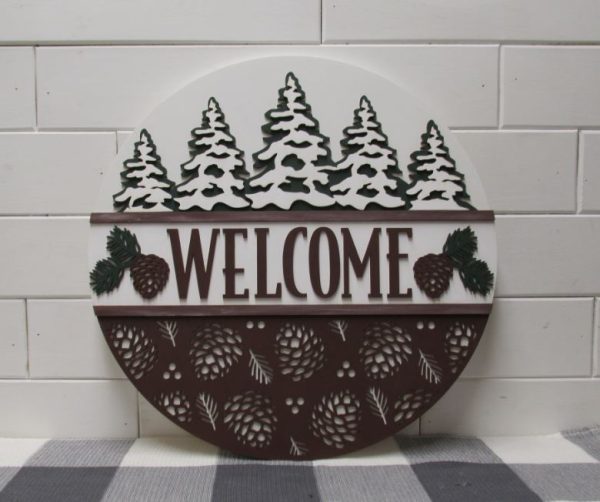 Laser Welcome with Pine Trees Overlay w Circle