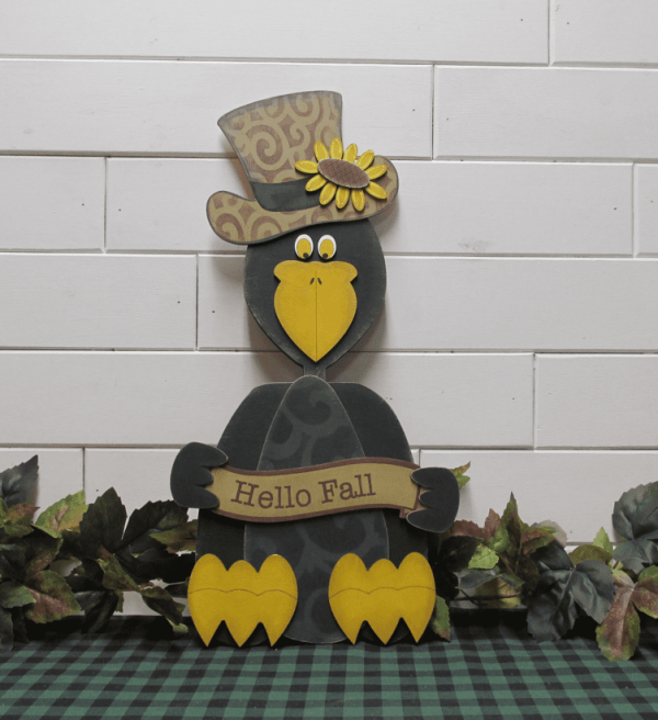 Wooden Crow w Hat and Pumpkin Kit