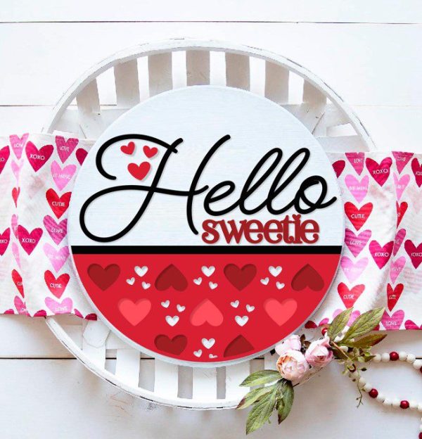 Painted version of wooden sign kit saying Hello Sweetie