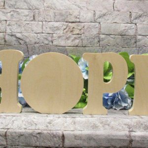 Free standing letters that spell HOPE with the O filled in.