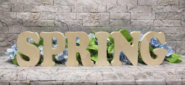 Free standing wooden letters spelling the word spring