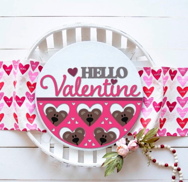 Hello Valentine w Hearts and Bears Overlay